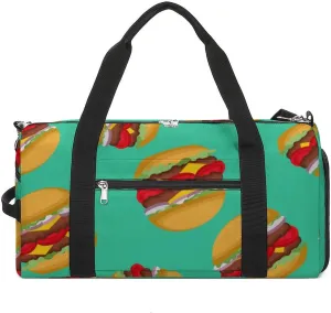 Fast Food of Hamburgers Fitness Large Gym Bag for Unisex with Shoe Compartment & Wet Pocket