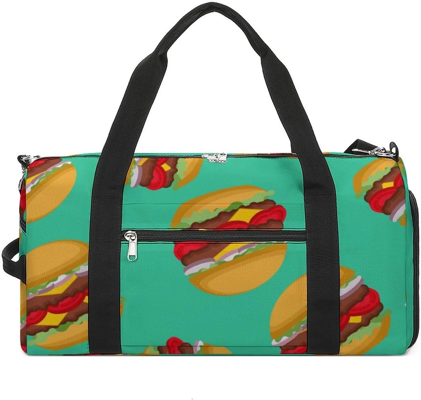 Fast Food of Hamburgers Fitness Large Gym Bag for Unisex with Shoe Compartment & Wet Pocket