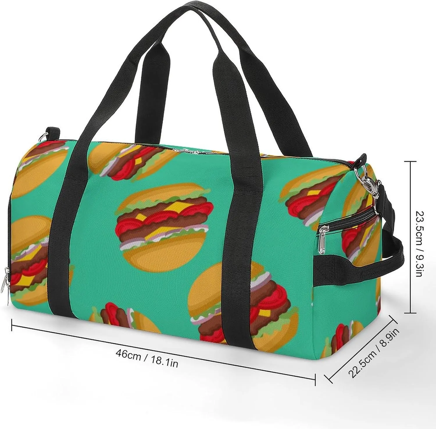 Fast Food of Hamburgers Fitness Large Gym Bag for Unisex with Shoe Compartment & Wet Pocket