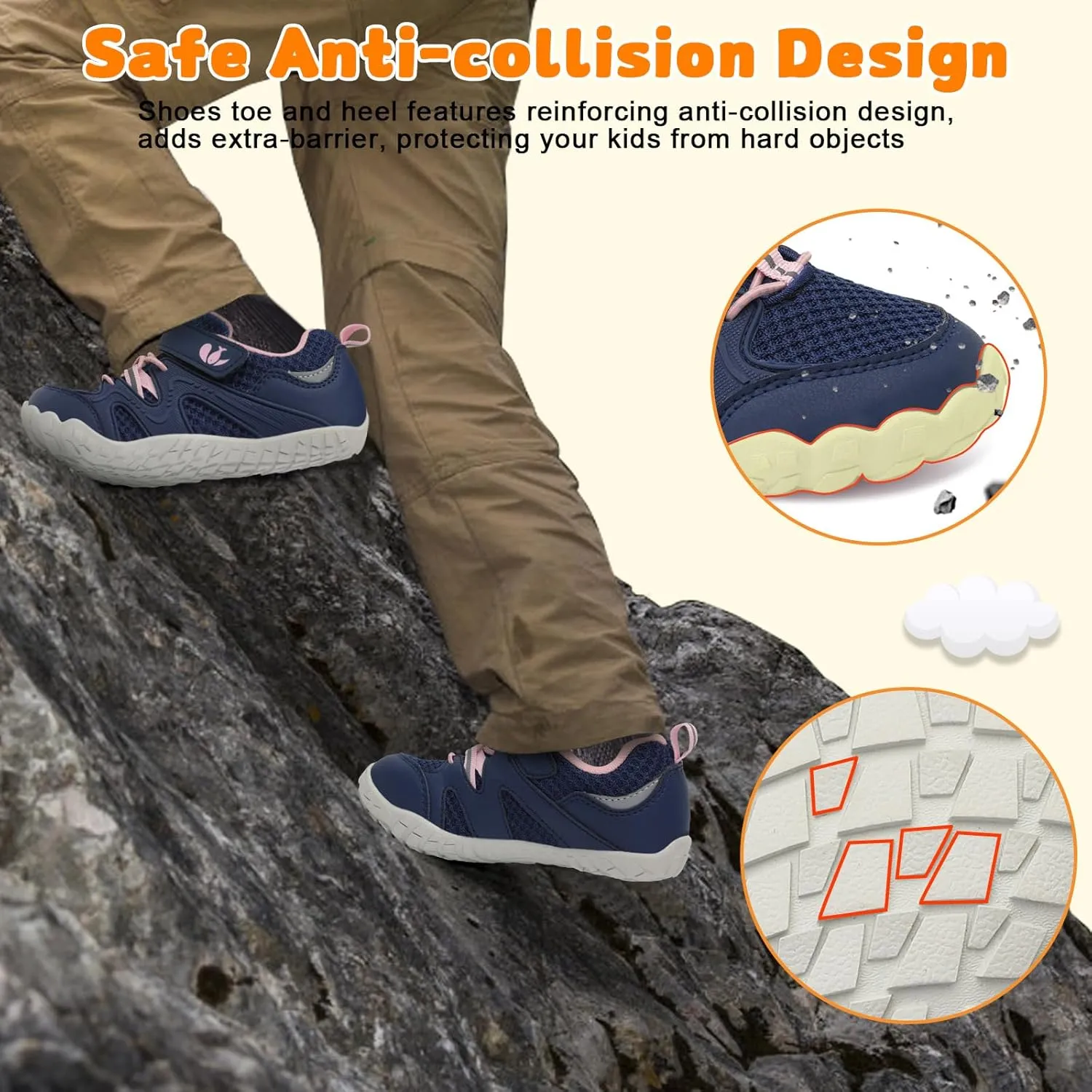FEETCITY Kids Barefoot Shoes Boys Girls Sneakers Toddler Walking Shoes Kids Hiking Shoe Lightweight Outdoor Tennis Shoe