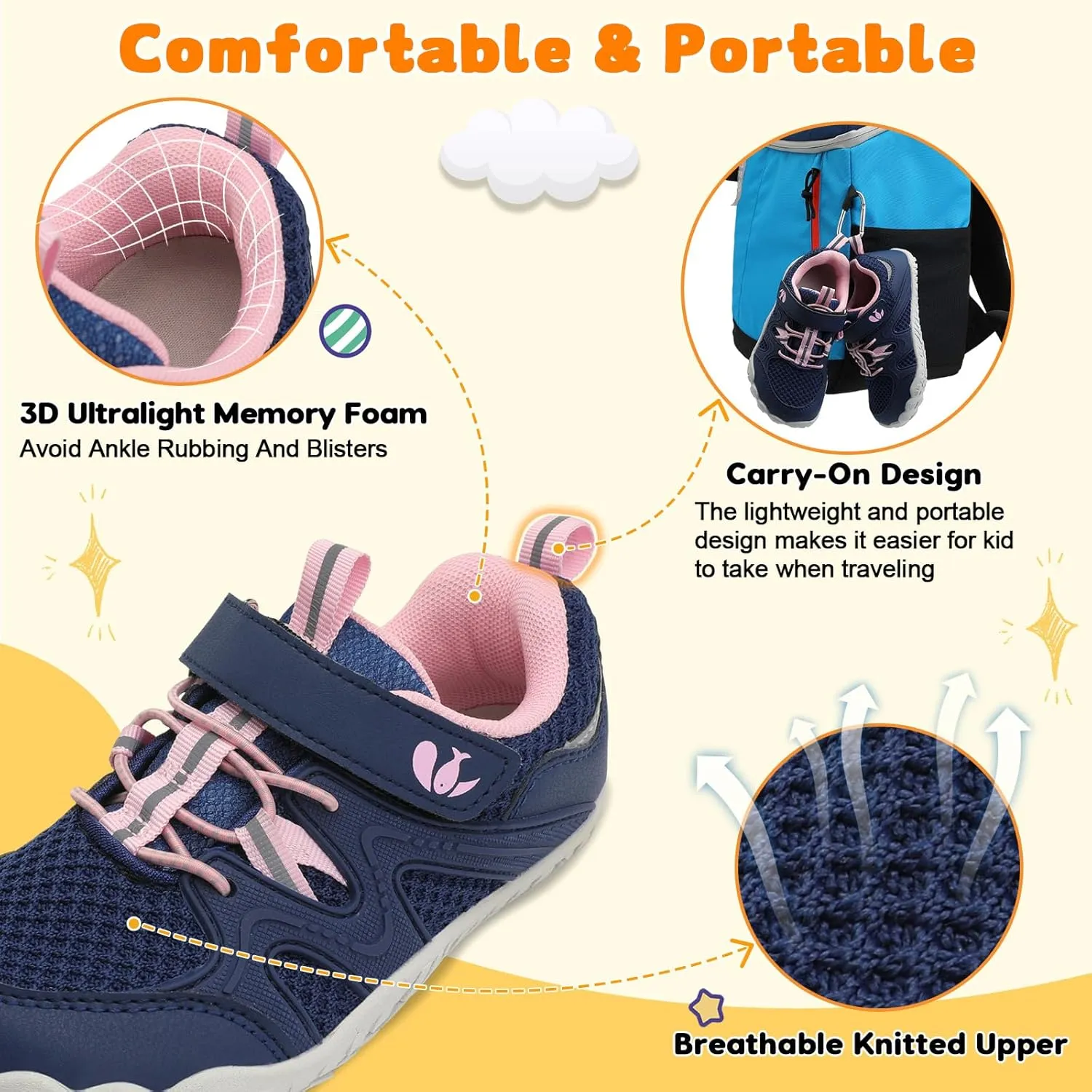 FEETCITY Kids Barefoot Shoes Boys Girls Sneakers Toddler Walking Shoes Kids Hiking Shoe Lightweight Outdoor Tennis Shoe