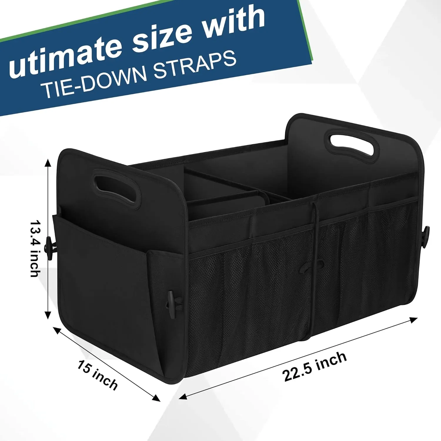 Femuar Trunk Organizer,Storage Organizer with 72L Large Capacity Waterproof Collapsible and 11 Pockets,Organizer for Car Suv/Jeep/Sedan, Large Size, Black