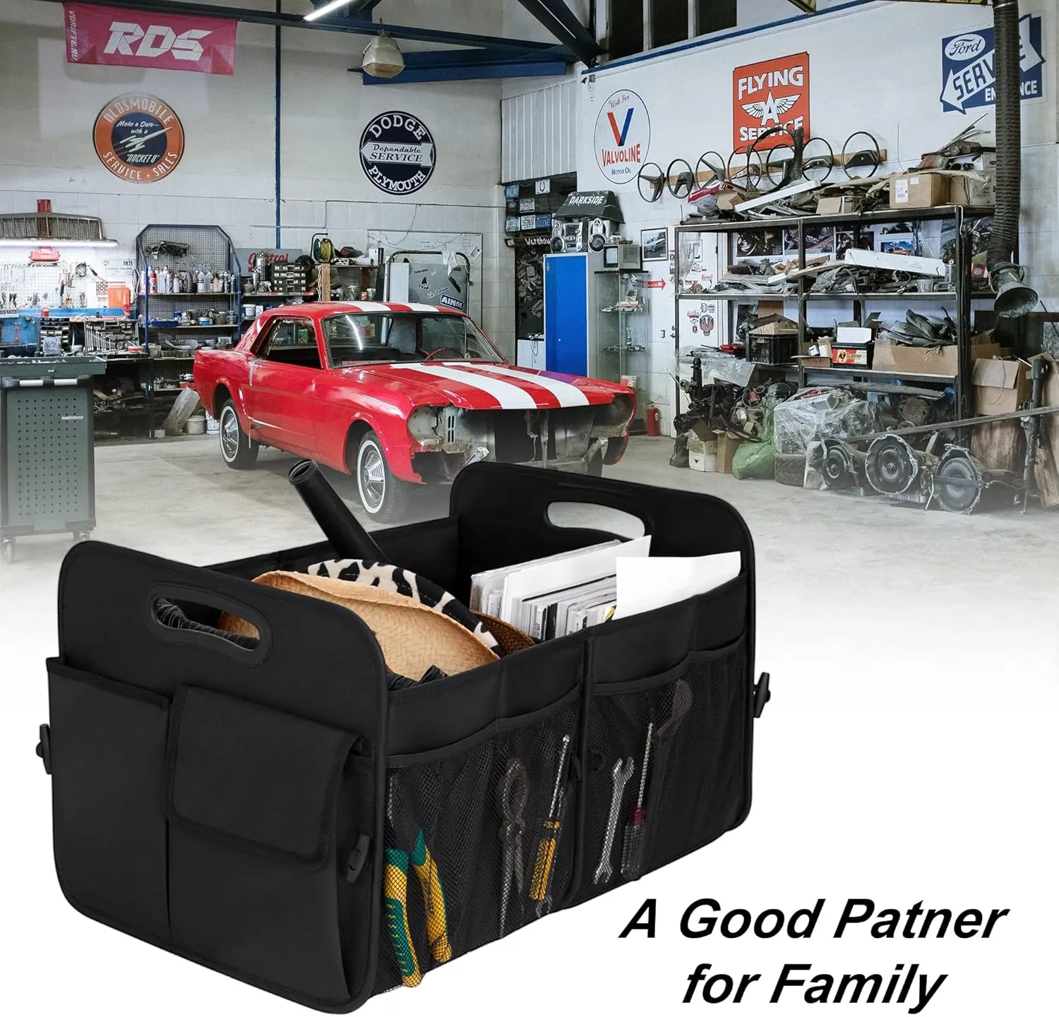Femuar Trunk Organizer,Storage Organizer with 72L Large Capacity Waterproof Collapsible and 11 Pockets,Organizer for Car Suv/Jeep/Sedan, Large Size, Black