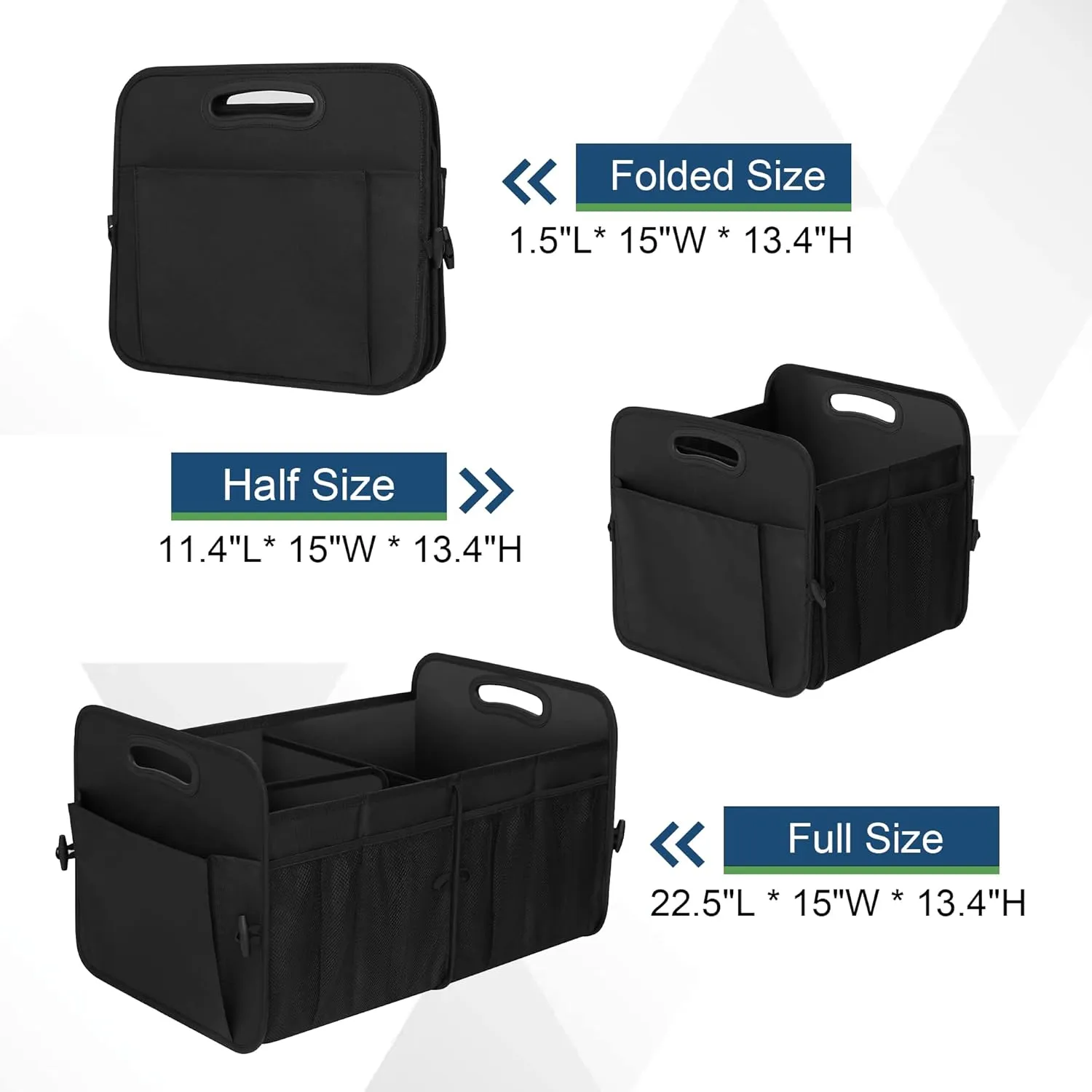 Femuar Trunk Organizer,Storage Organizer with 72L Large Capacity Waterproof Collapsible and 11 Pockets,Organizer for Car Suv/Jeep/Sedan, Large Size, Black