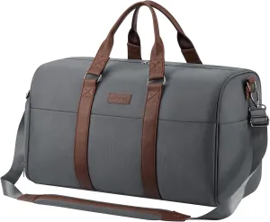Feriado 45L Travel Duffel Bag - Water Repellent 1680D Ballistic Polyester - Weekender, Overnight, Gym, Carry On Luggage with Shoe Compartment - Grey/Brown