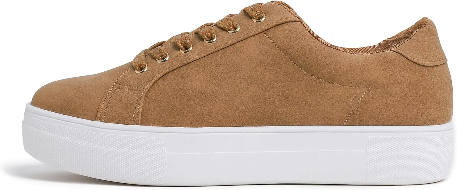 FEVERSOLE Women's Fashion Platform Vegan Leather Daily Casual Lace Up Sneaker