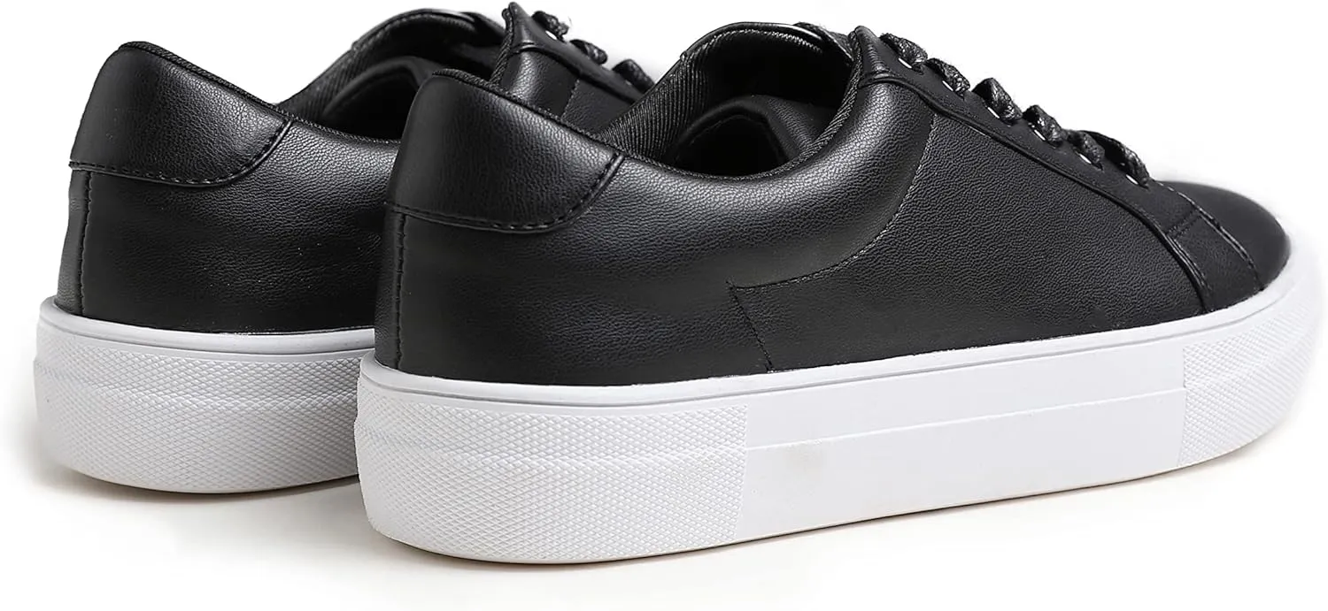 FEVERSOLE Women's Fashion Platform Vegan Leather Daily Casual Lace Up Sneaker