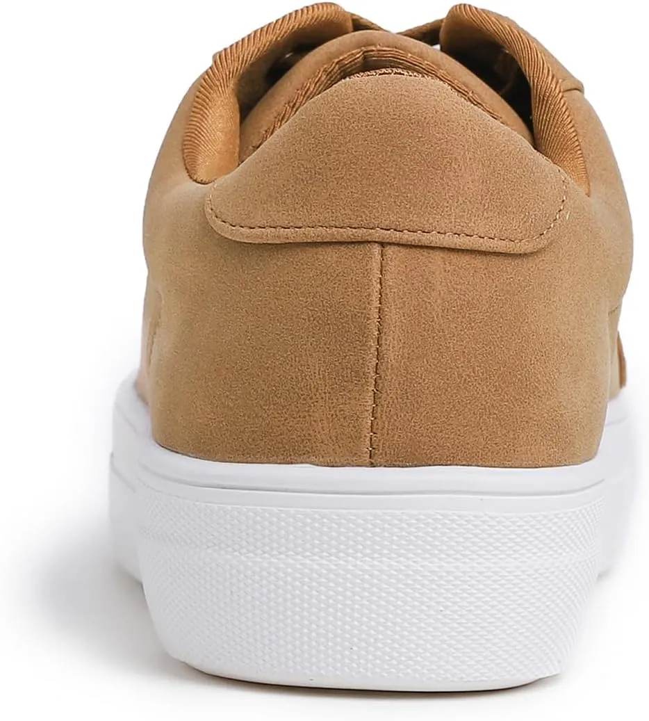 FEVERSOLE Women's Fashion Platform Vegan Leather Daily Casual Lace Up Sneaker