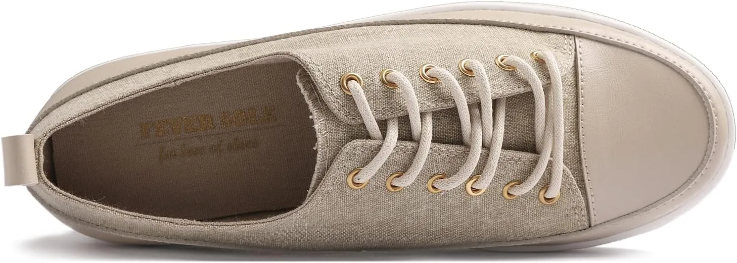 FEVERSOLE Women's Fashion Platform Vegan Leather Daily Casual Lace Up Sneaker