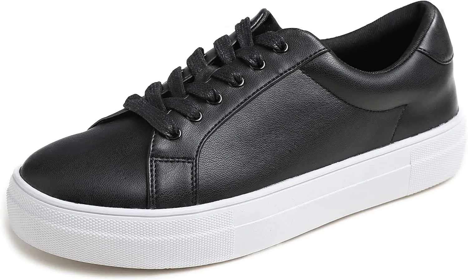 FEVERSOLE Women's Fashion Platform Vegan Leather Daily Casual Lace Up Sneaker