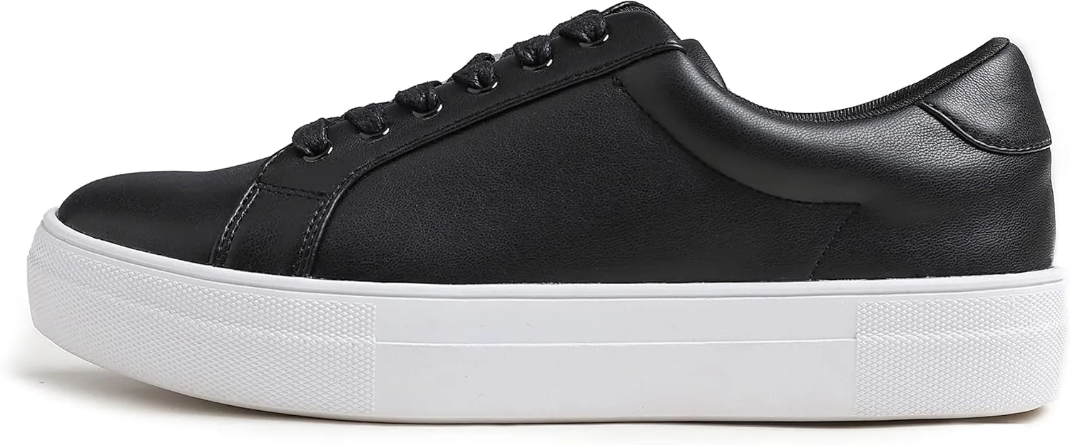 FEVERSOLE Women's Fashion Platform Vegan Leather Daily Casual Lace Up Sneaker