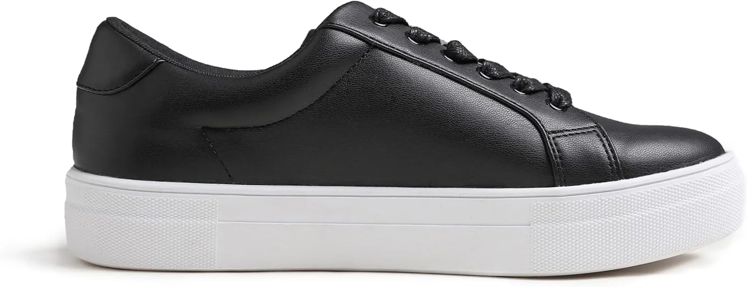 FEVERSOLE Women's Fashion Platform Vegan Leather Daily Casual Lace Up Sneaker
