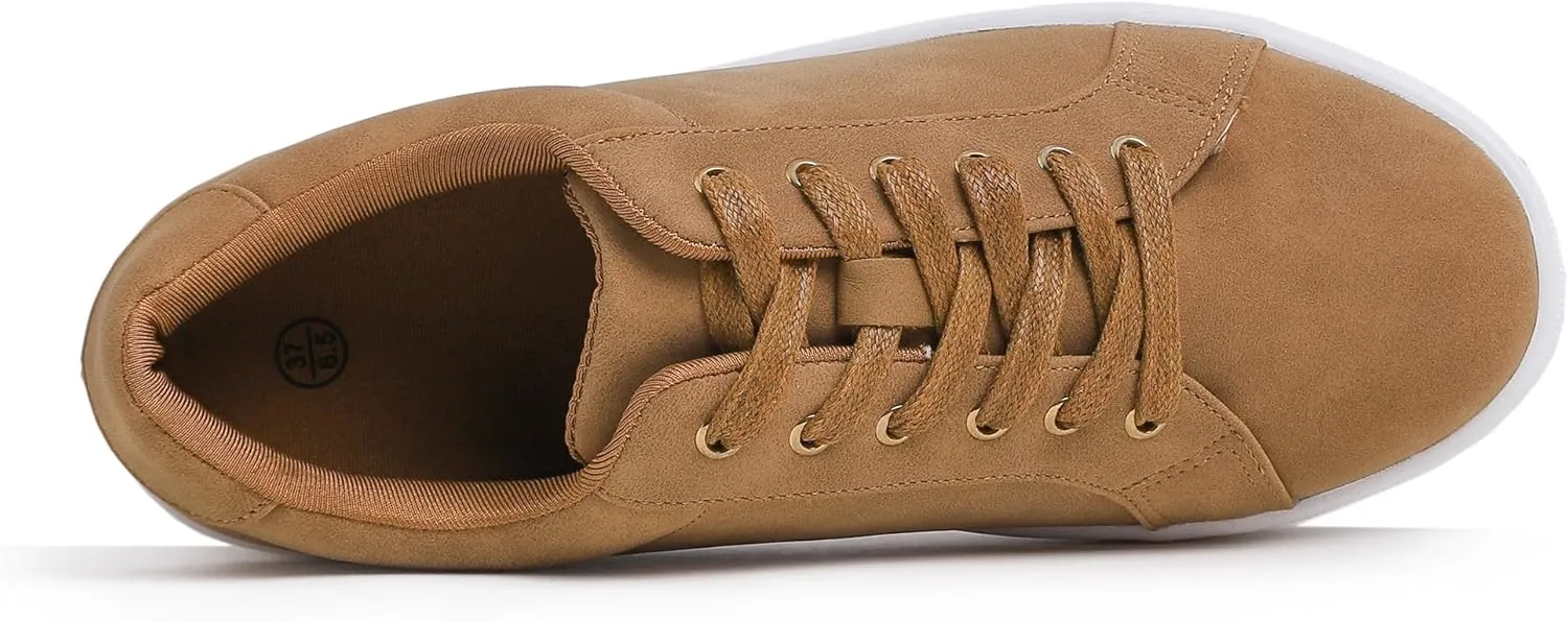 FEVERSOLE Women's Fashion Platform Vegan Leather Daily Casual Lace Up Sneaker