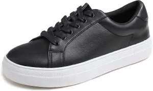 FEVERSOLE Women's Fashion Platform Vegan Leather Daily Casual Lace Up Sneaker
