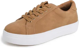 FEVERSOLE Women's Fashion Platform Vegan Leather Daily Casual Lace Up Sneaker