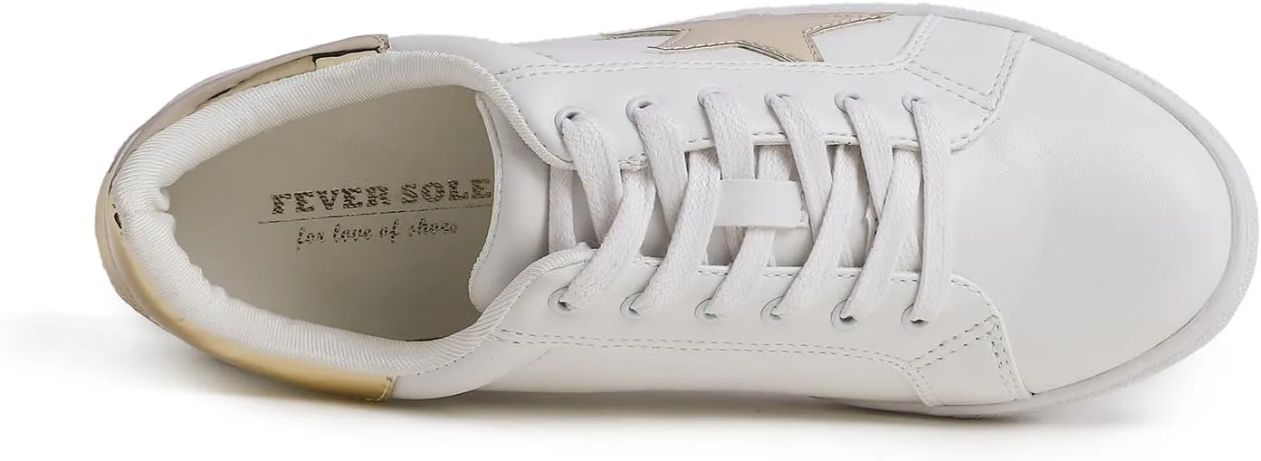 FEVERSOLE Women's Featured PU Leather Colorful Lace Up Sneaker