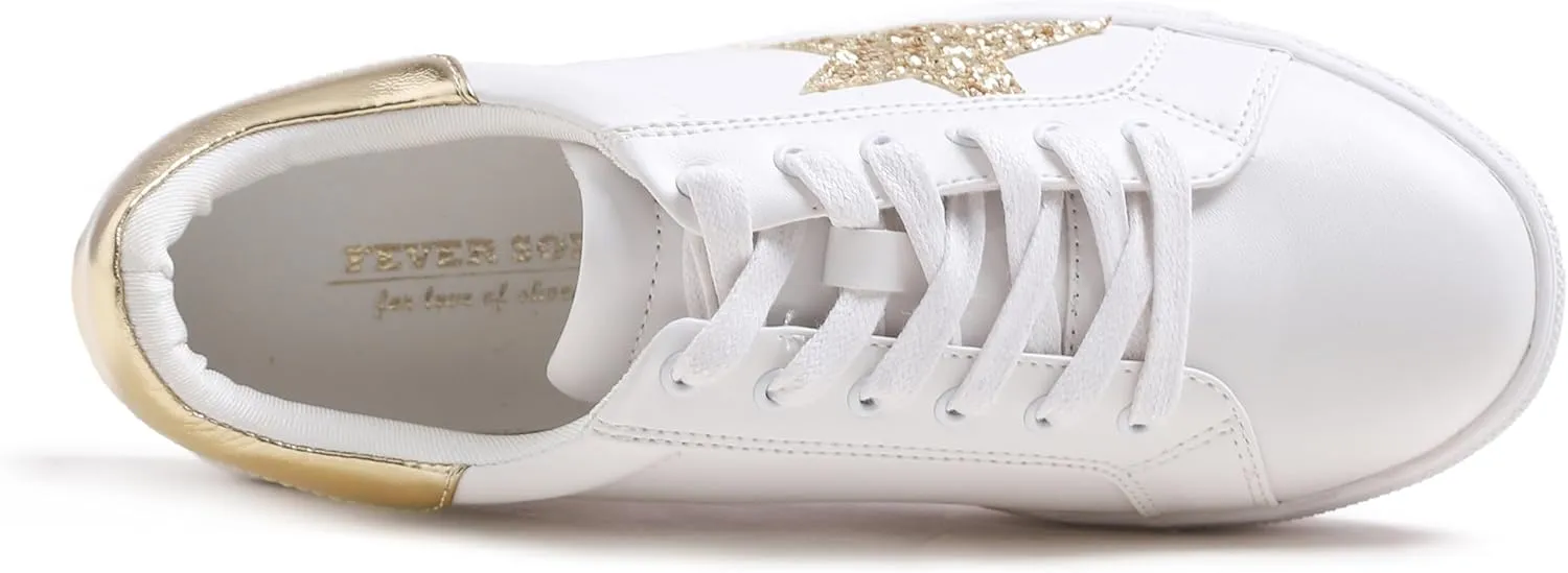 FEVERSOLE Women's Featured PU Leather Colorful Lace Up Sneaker