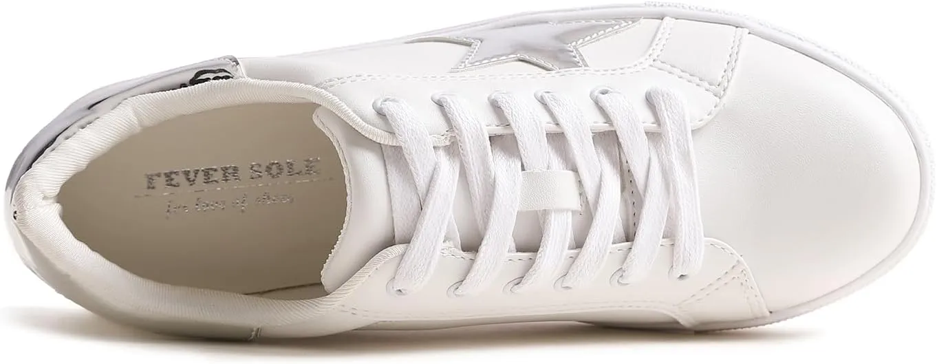 FEVERSOLE Women's Featured PU Leather Colorful Lace Up Sneaker