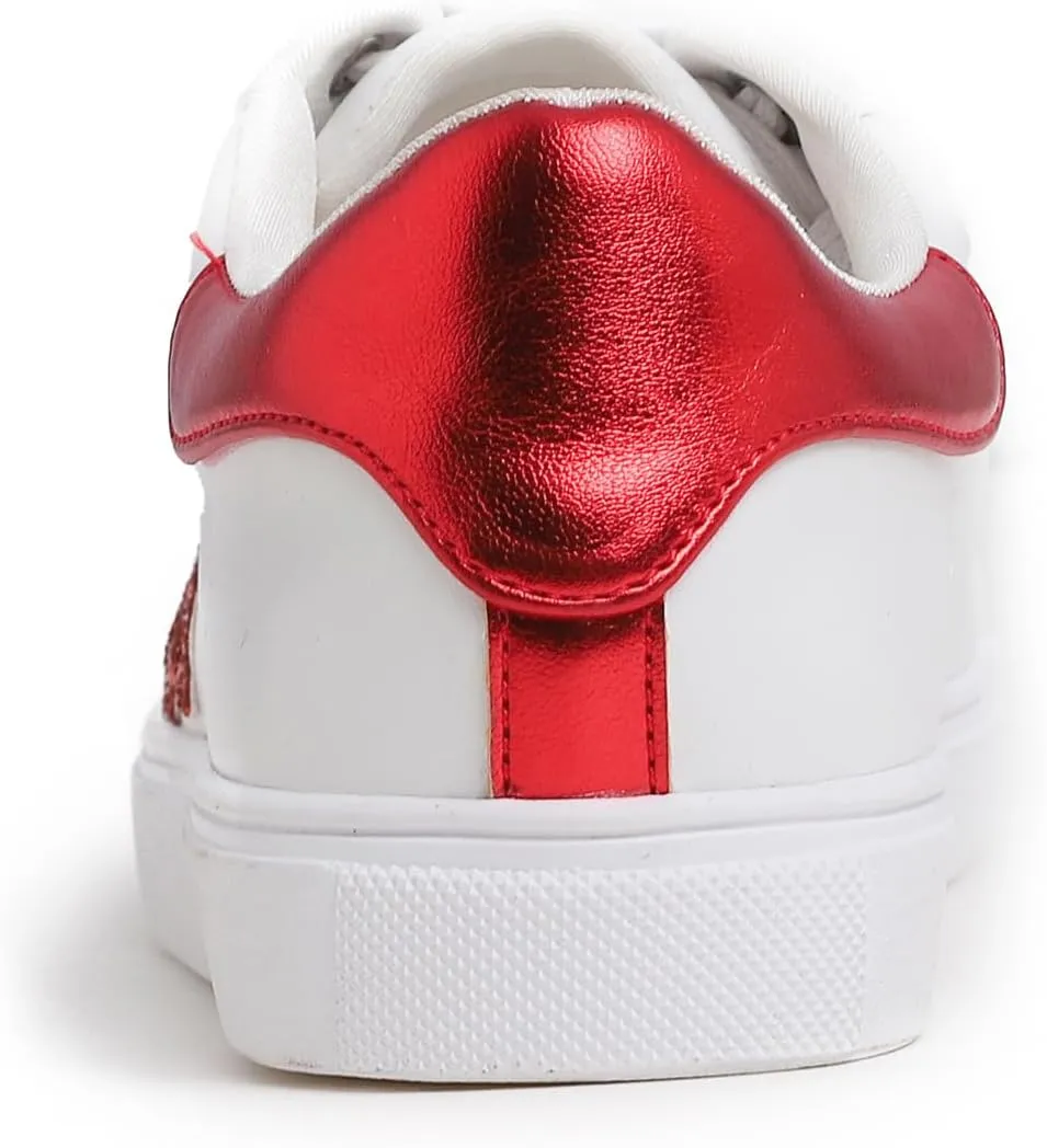 FEVERSOLE Women's Featured PU Leather Colorful Lace Up Sneaker