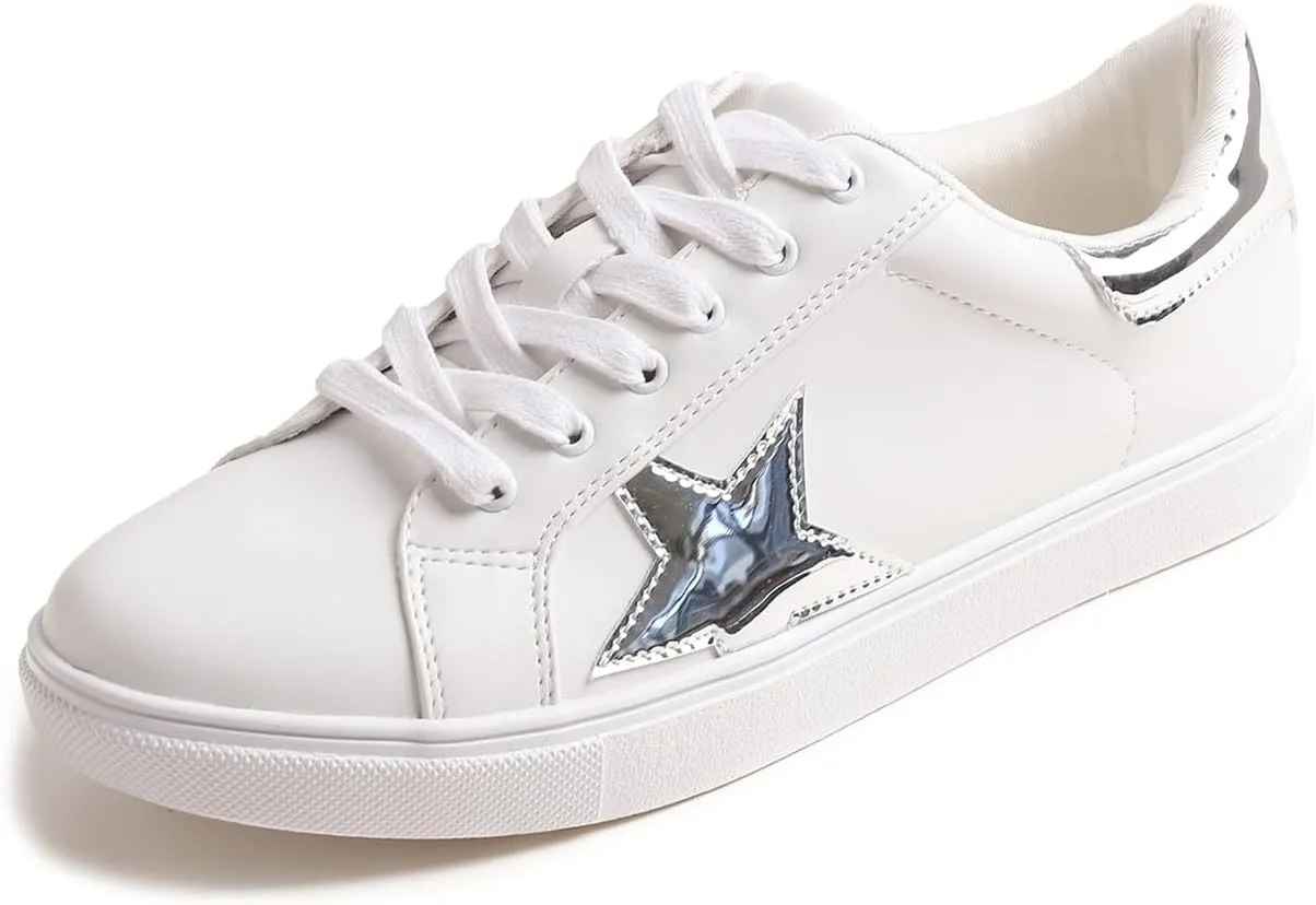 FEVERSOLE Women's Featured PU Leather Colorful Lace Up Sneaker