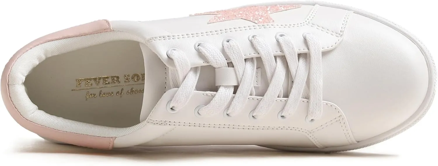 FEVERSOLE Women's Featured PU Leather Colorful Lace Up Sneaker