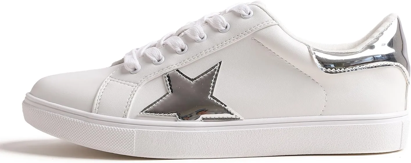 FEVERSOLE Women's Featured PU Leather Colorful Lace Up Sneaker