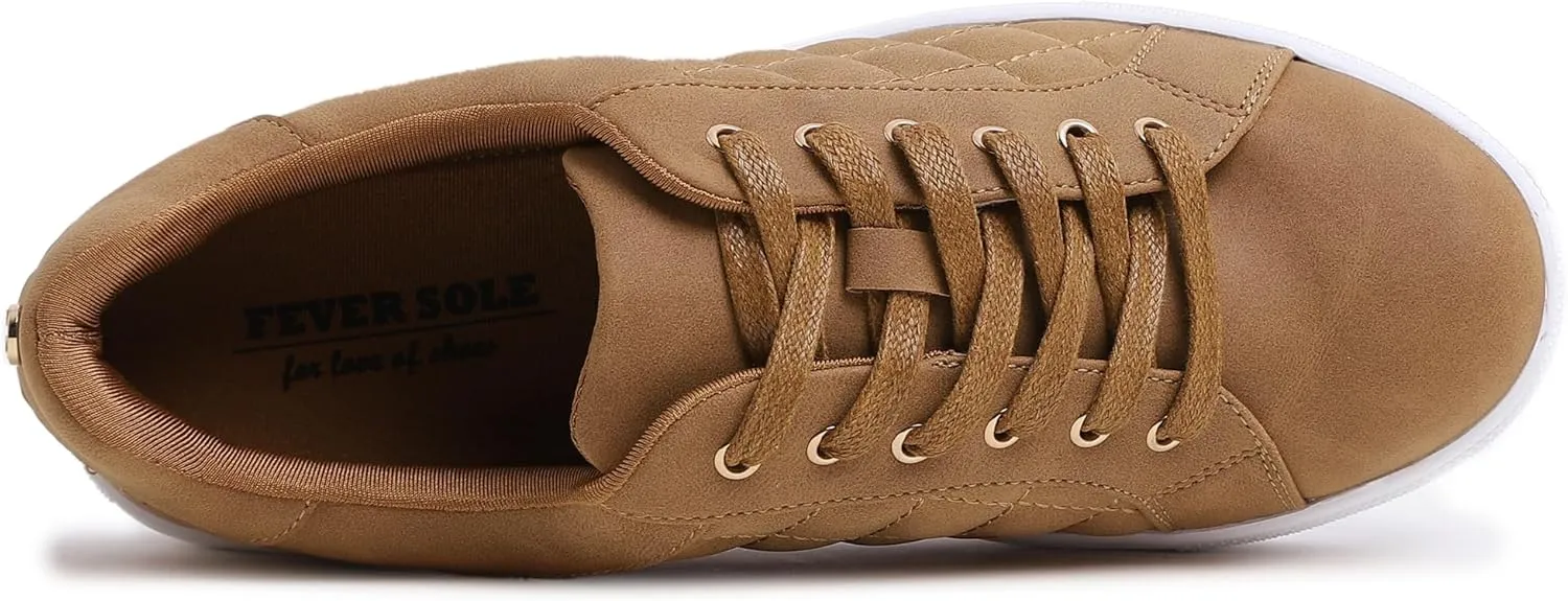 FEVERSOLE Women's Featured PU Leather Colorful Lace Up Sneaker