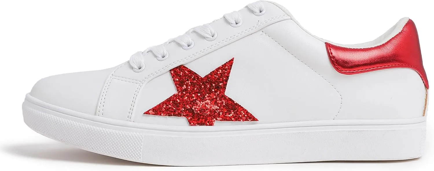 FEVERSOLE Women's Featured PU Leather Colorful Lace Up Sneaker