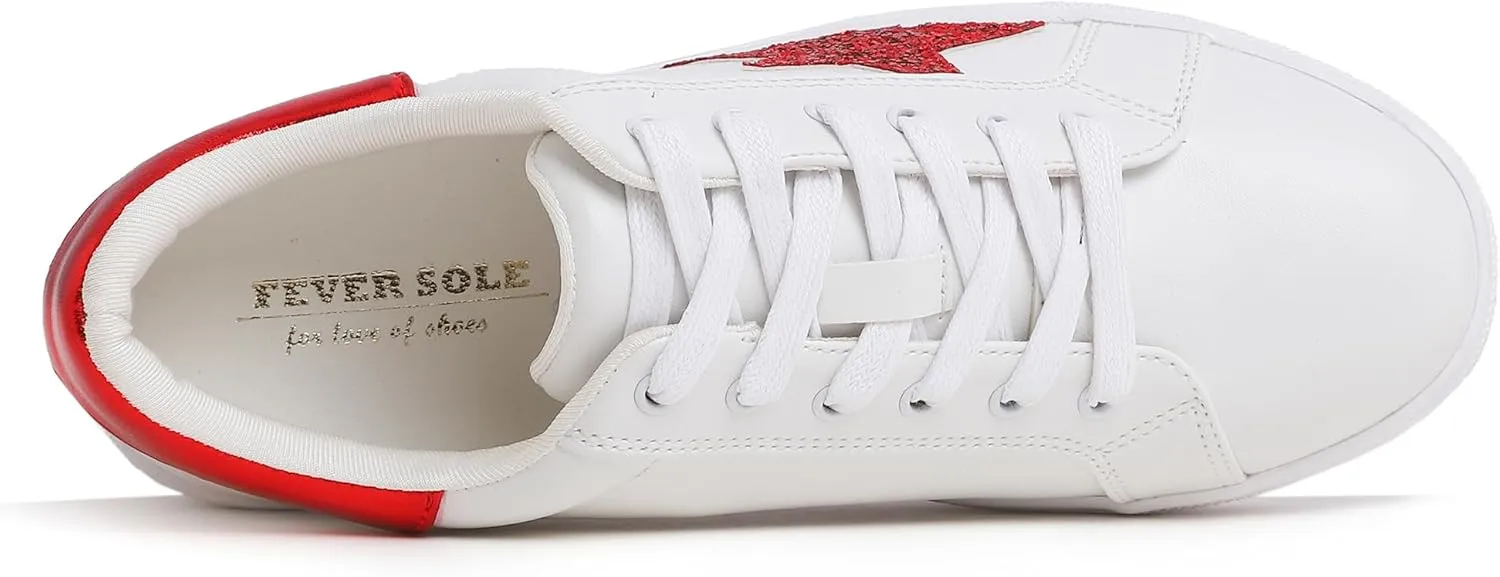FEVERSOLE Women's Featured PU Leather Colorful Lace Up Sneaker