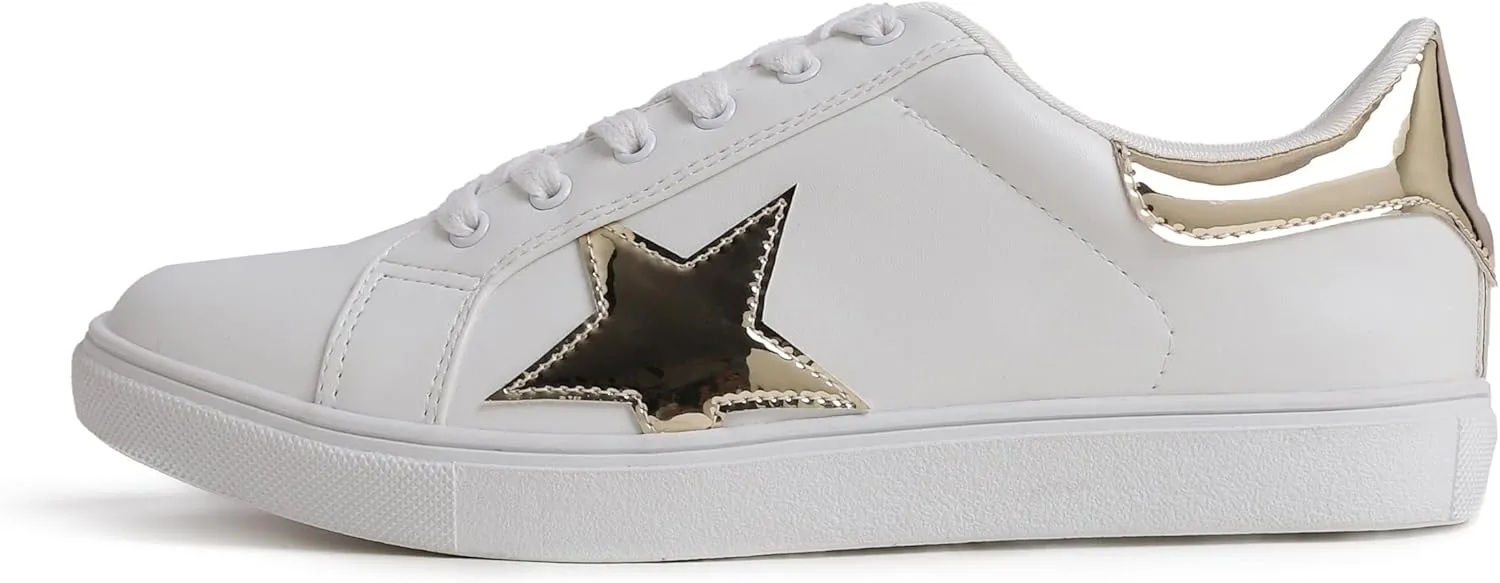 FEVERSOLE Women's Featured PU Leather Colorful Lace Up Sneaker