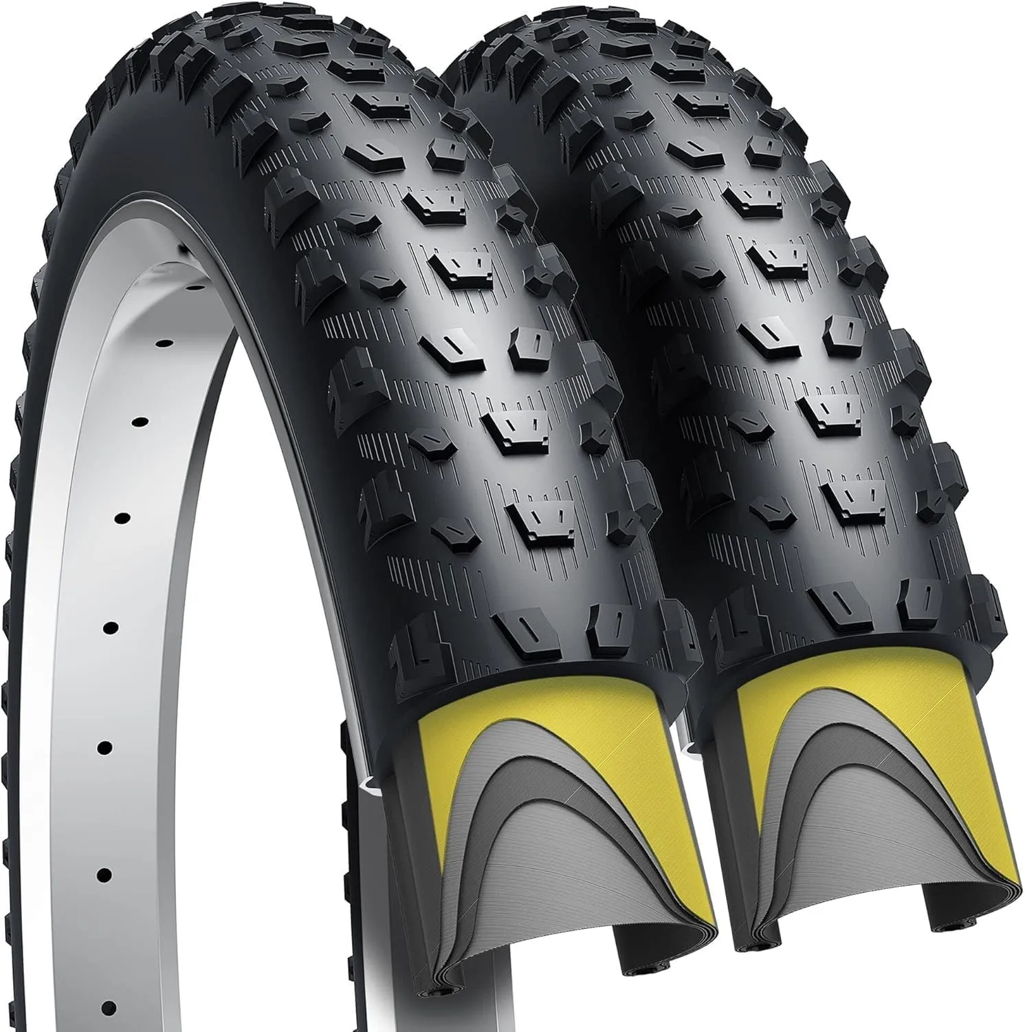 Fincci 27.5 x 2.35 Mountain Bike Tires – Foldable, Nylon Antipuncture Protection, 60 TPI for Enduro, Downhill, and XC Trail Bikes – Pack of 2