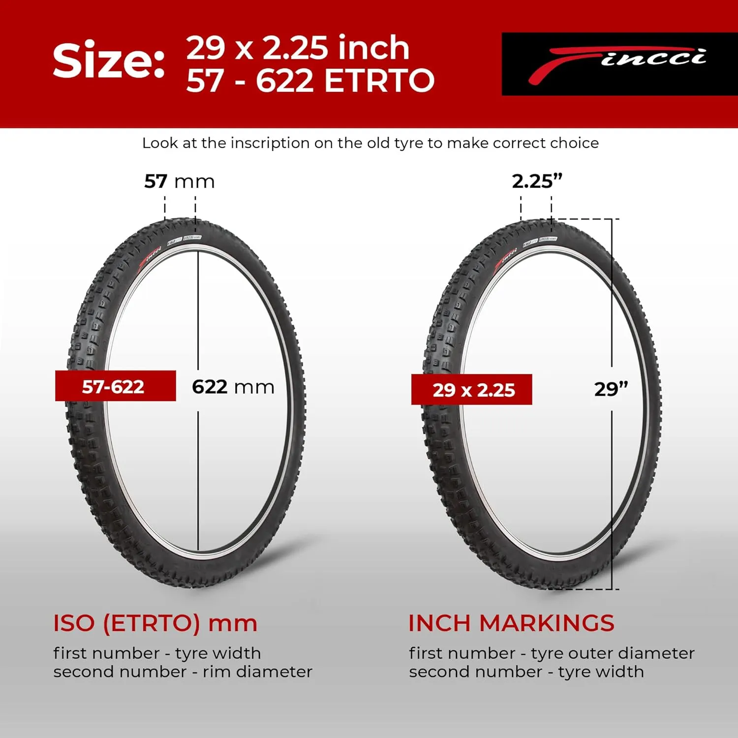 Fincci Maori 29 x 2.25 Inch Bike Tire Foldable 57-622 60 TPI with Nylon Protection for Mountain Enduro Gravel MTB Hybrid Bicycle