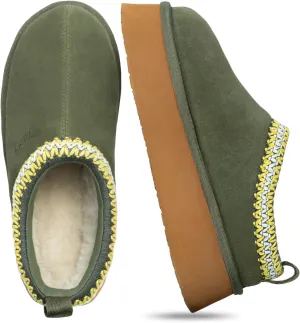 FITORY Womens Platform Slippers, Suede Ankle Boots with Fleece-lined for Indoor Outdoors Size 6-11