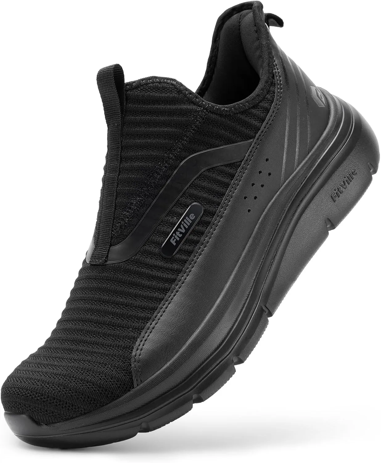 FitVille Men's Extra Wide Slip on Walking Shoes with Arch Support Men Slip on Sneakers for Foot Pain Relief-Stepease V2