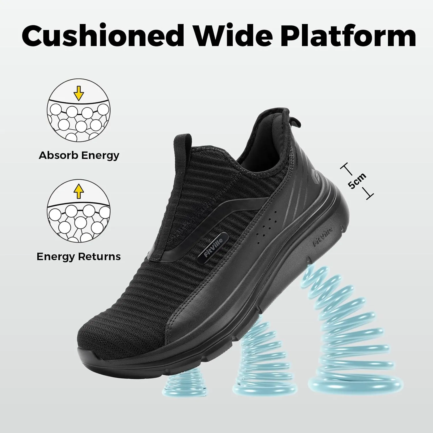 FitVille Men's Extra Wide Slip on Walking Shoes with Arch Support Men Slip on Sneakers for Foot Pain Relief-Stepease V2