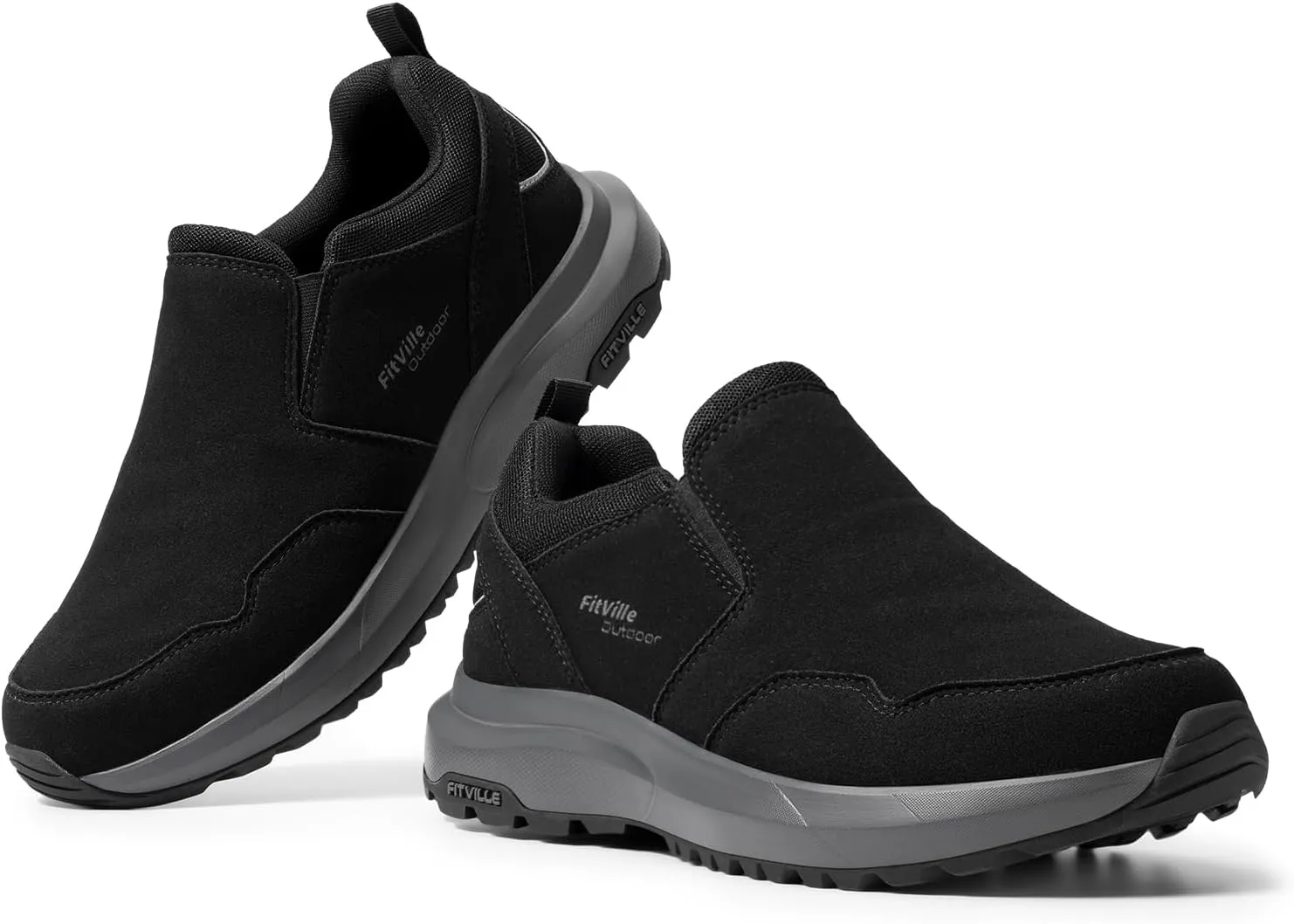 FitVille Men's Wide Hiking Shoes for Men Slip on Loafers Go Walking Shoes Trekking Trails Sneakers with Arch Support