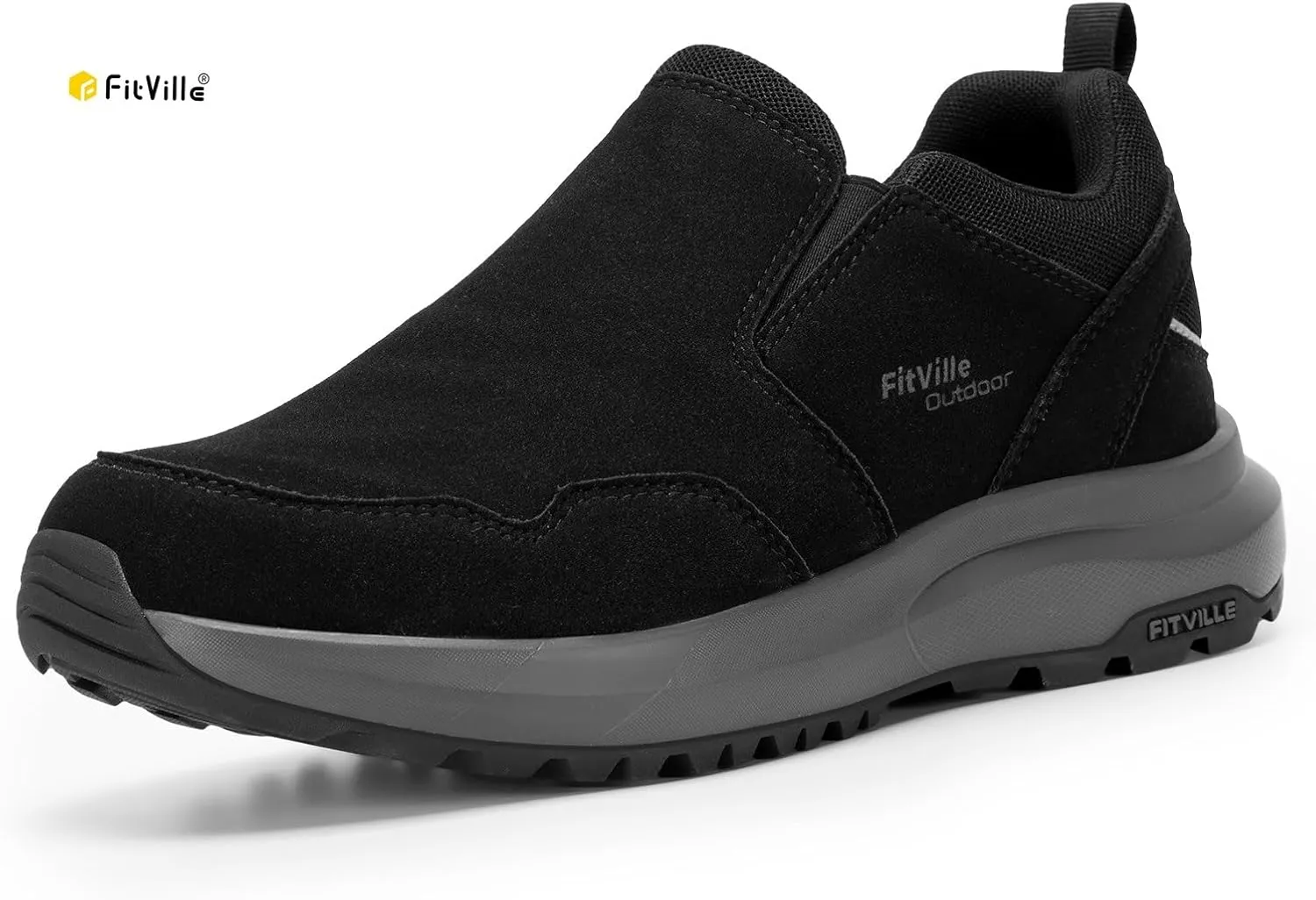 FitVille Men's Wide Hiking Shoes for Men Slip on Loafers Go Walking Shoes Trekking Trails Sneakers with Arch Support