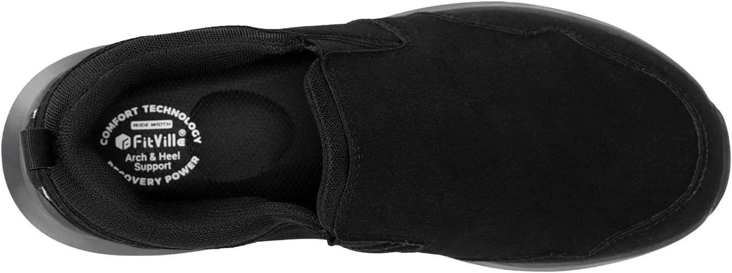 FitVille Men's Wide Hiking Shoes for Men Slip on Loafers Go Walking Shoes Trekking Trails Sneakers with Arch Support