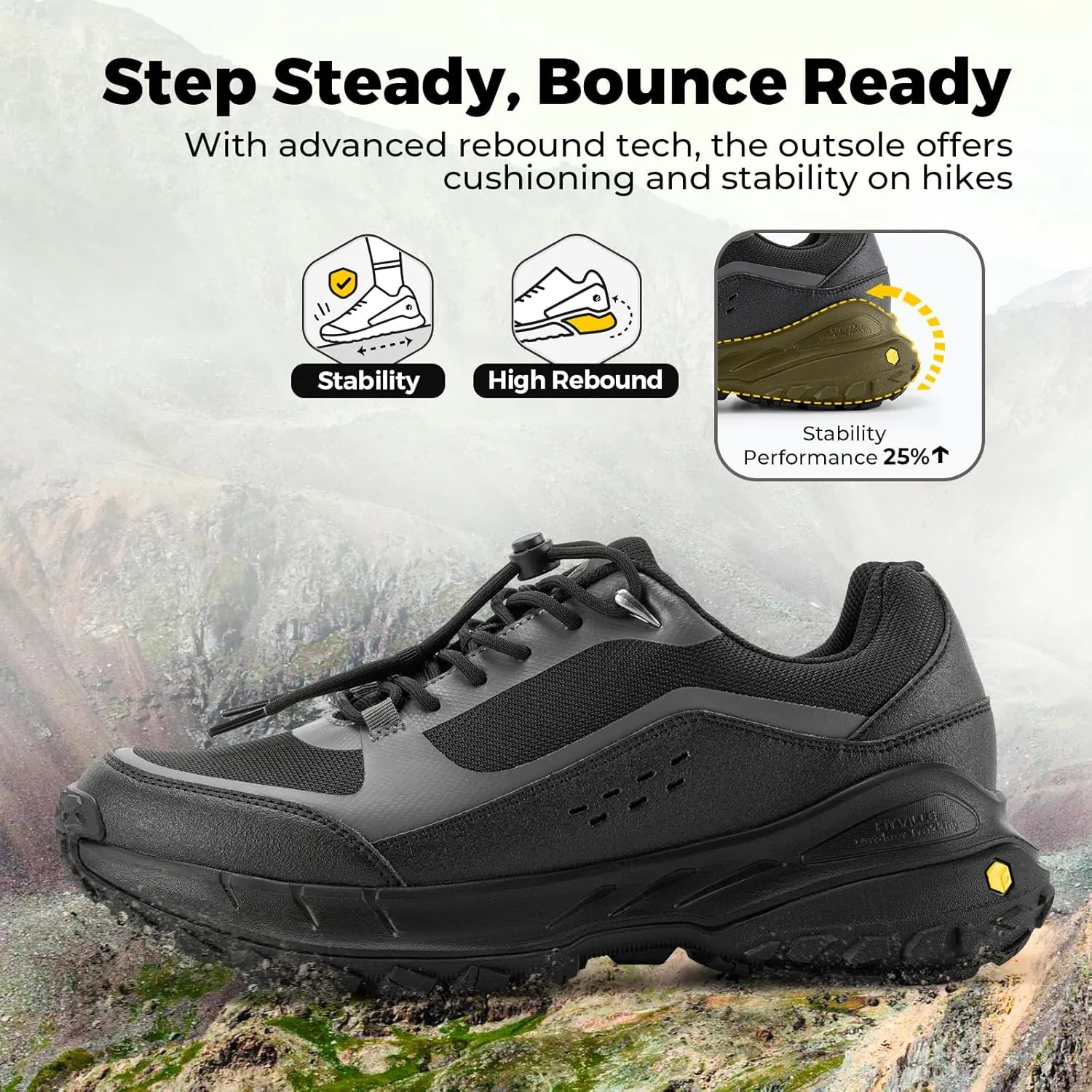 FitVille Men's Wide Toe Box Hiking Shoes, Slip-On Trail Sneakers with Quick Lace, Arch Support & Non-Slip LugMax Sole for Walking, Trekking & Outdoor