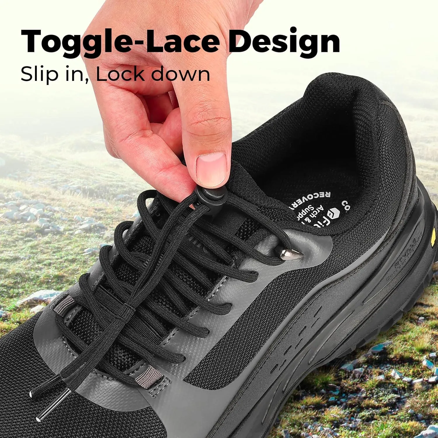 FitVille Men's Wide Toe Box Hiking Shoes, Slip-On Trail Sneakers with Quick Lace, Arch Support & Non-Slip LugMax Sole for Walking, Trekking & Outdoor
