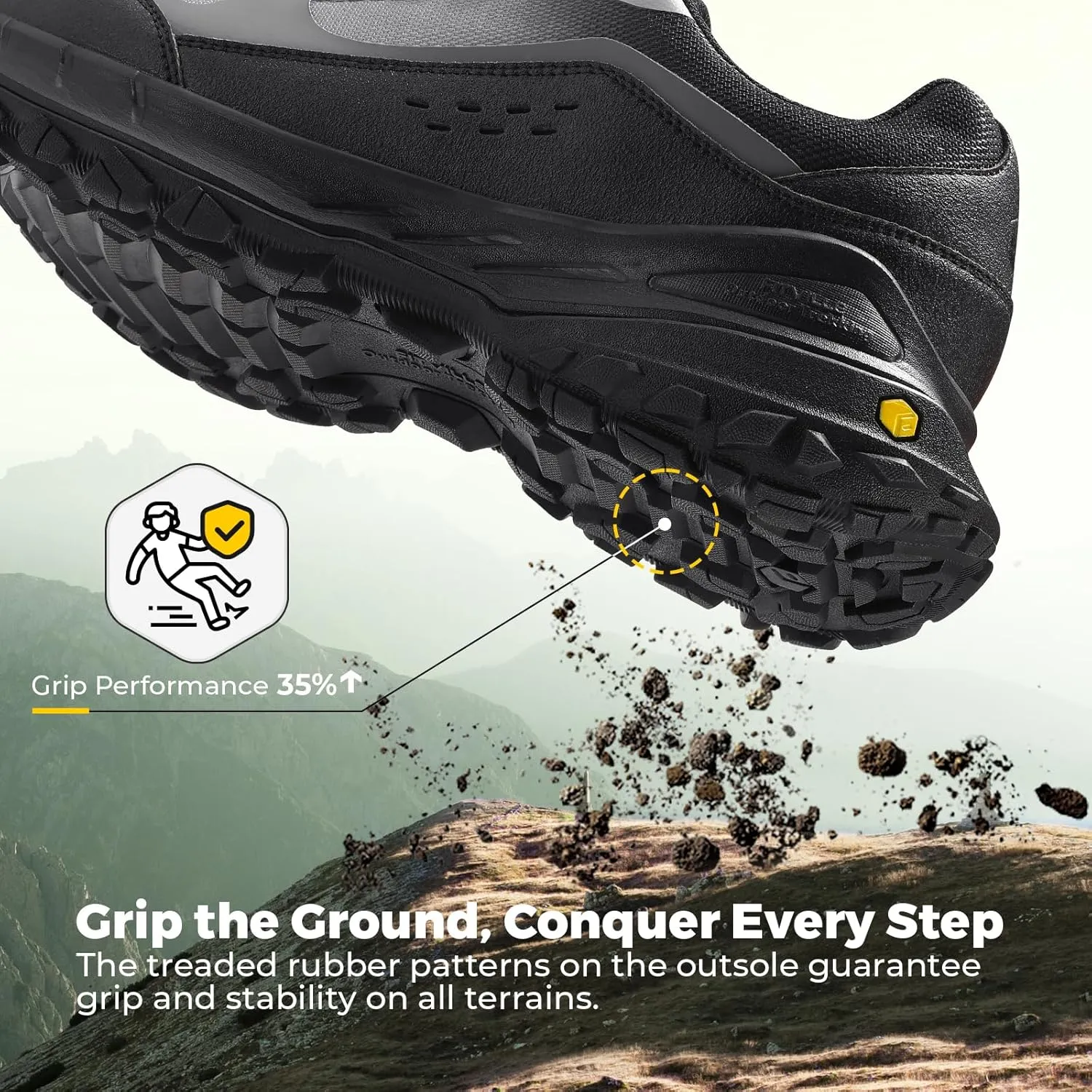 FitVille Men's Wide Toe Box Hiking Shoes, Slip-On Trail Sneakers with Quick Lace, Arch Support & Non-Slip LugMax Sole for Walking, Trekking & Outdoor