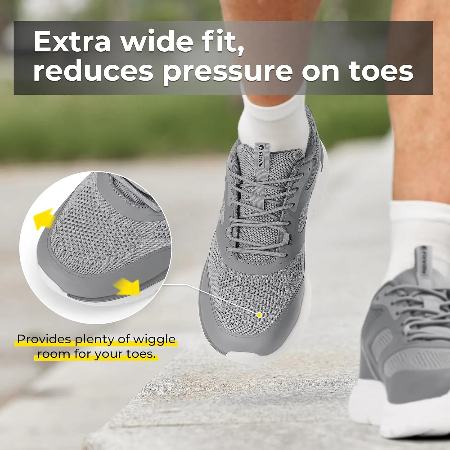 FitVille Walking Shoes for Men Wide Toe Box Lightweight Extra Wide Shoes for Men Non Slip Walking Tennis Shoes for Men Cushioned Men's Slip on Walking Shoes Comfortable Wide Width Men's Sneakers