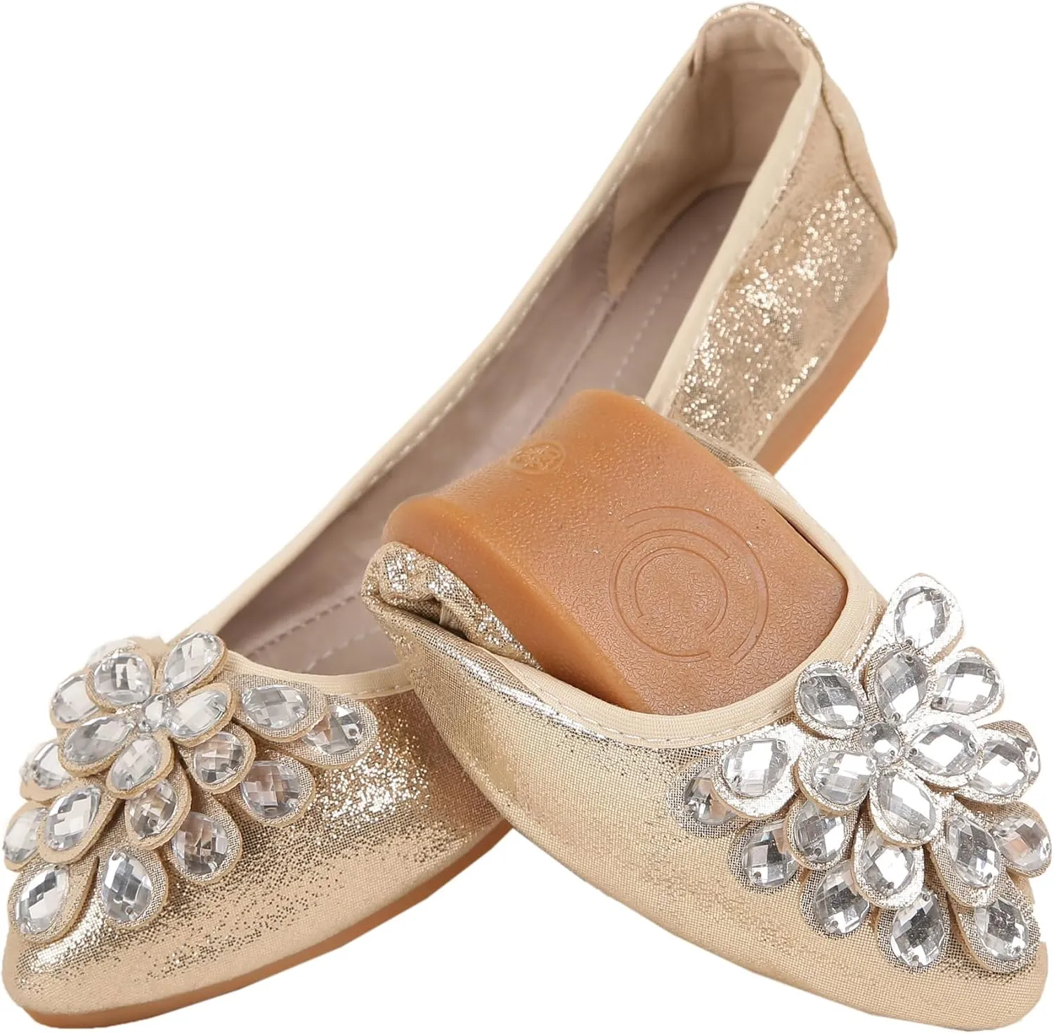 Flats Shoes for Women Rhinestone Wedding Ballerina Shoes Foldable Sparkly Comfort Slip on Flat Dressy Flats