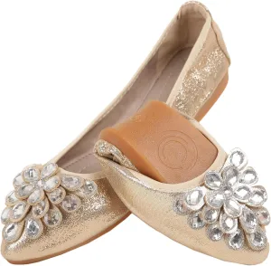 Flats Shoes for Women Rhinestone Wedding Ballerina Shoes Foldable Sparkly Comfort Slip on Flat Dressy Flats