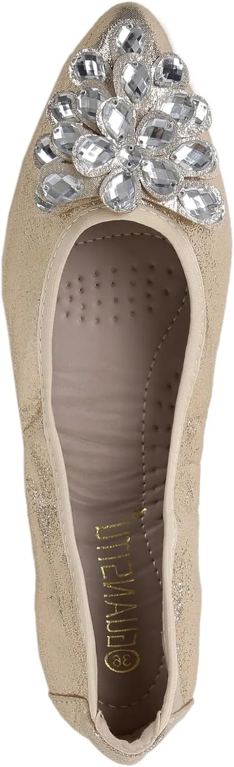Flats Shoes for Women Rhinestone Wedding Ballerina Shoes Foldable Sparkly Comfort Slip on Flat Dressy Flats