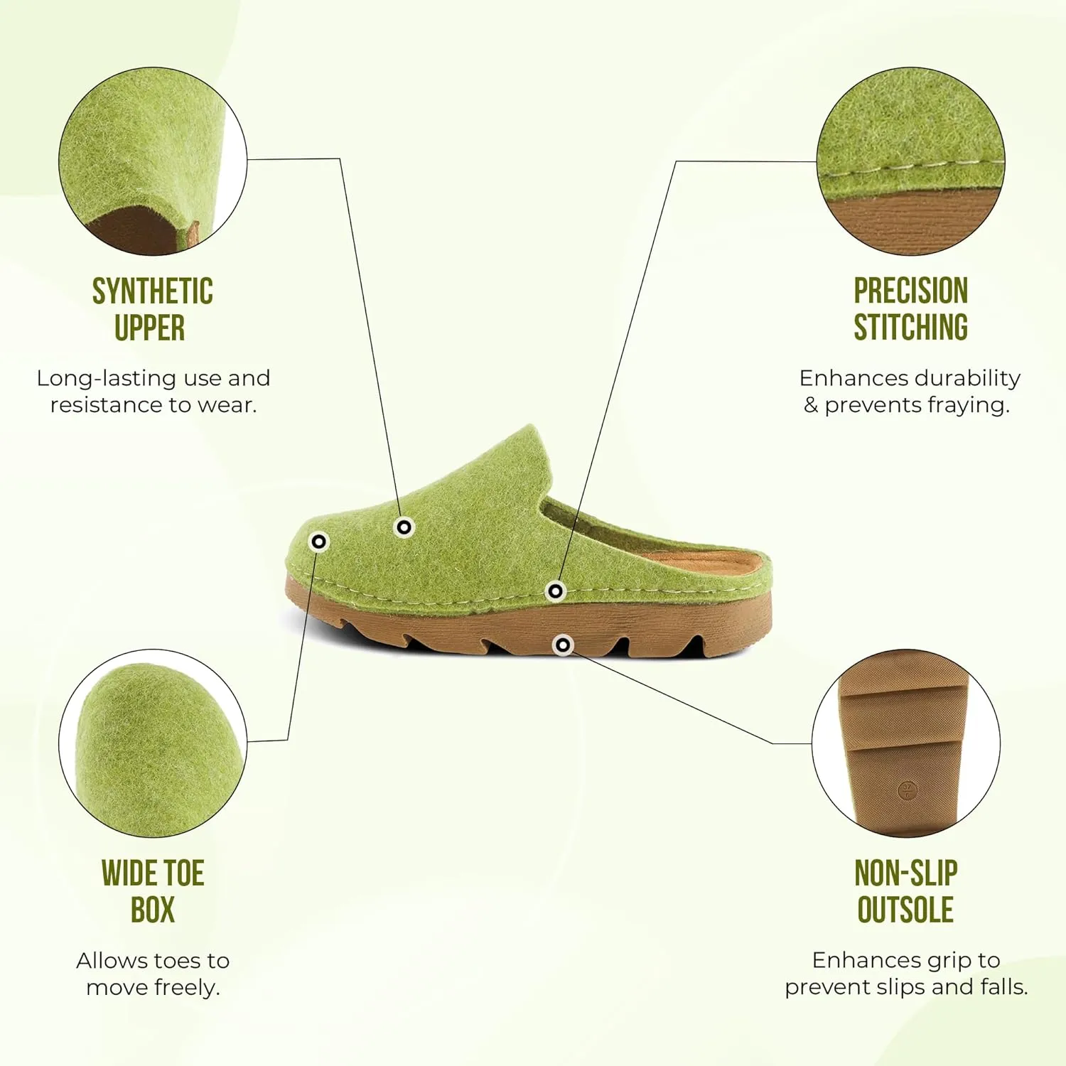 Flexus Spring Step Cloggish Platform Clogs for Women - Wool Felt Round Toe Slippers - Ladies Casual Shoes for Everyday Wear