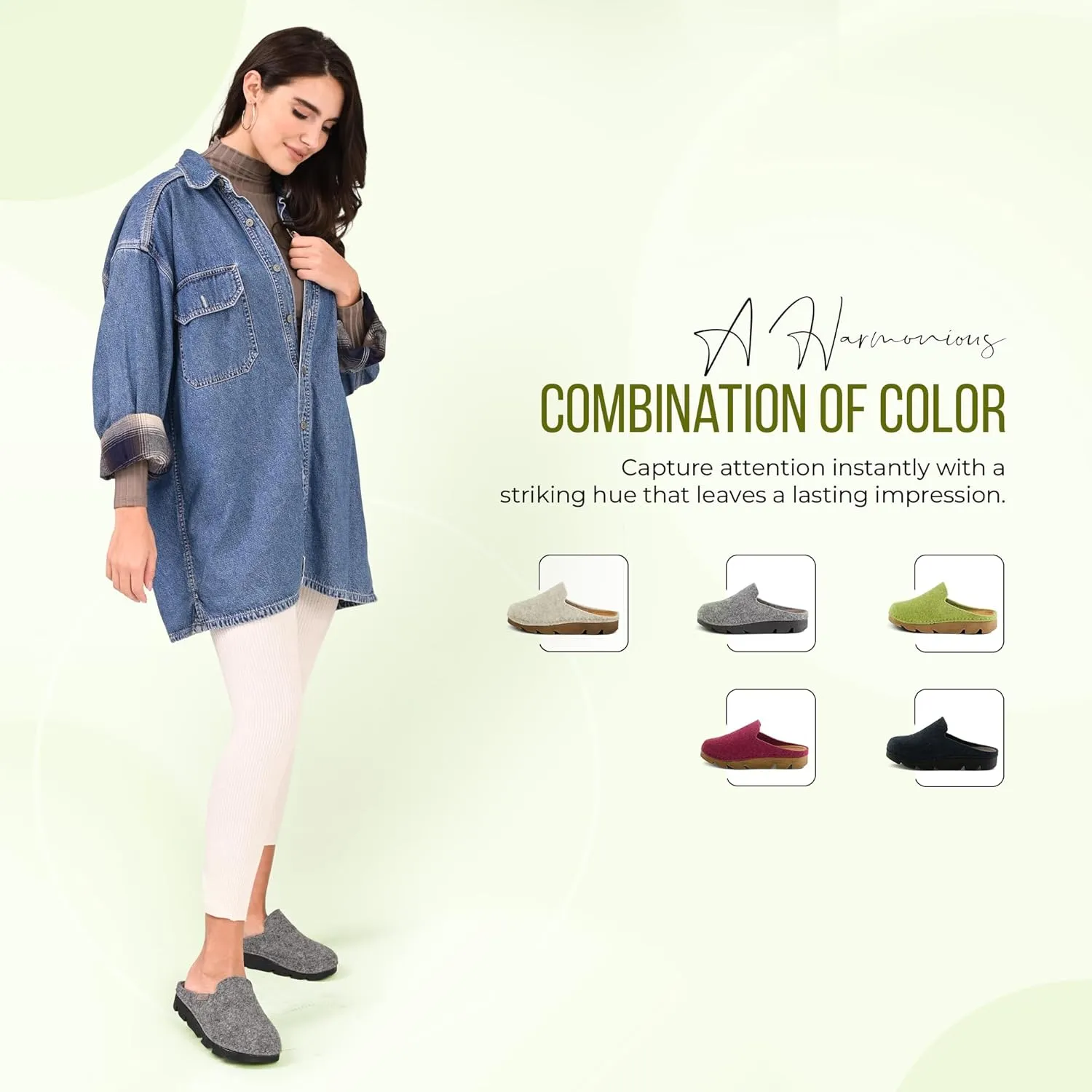 Flexus Spring Step Cloggish Platform Clogs for Women - Wool Felt Round Toe Slippers - Ladies Casual Shoes for Everyday Wear