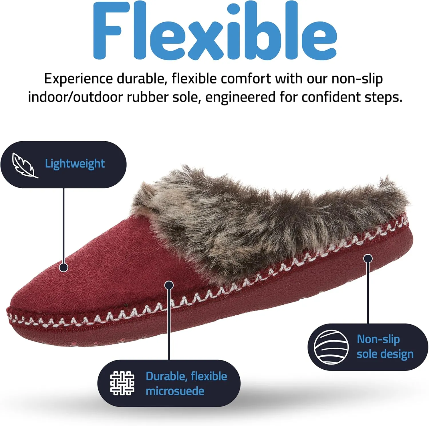 Floopi House Slippers for Women, Aztec Fur Lined Clog Womens Slippers Cozy Memory Foam with Indoor and Outdoor Anti Skid Sole