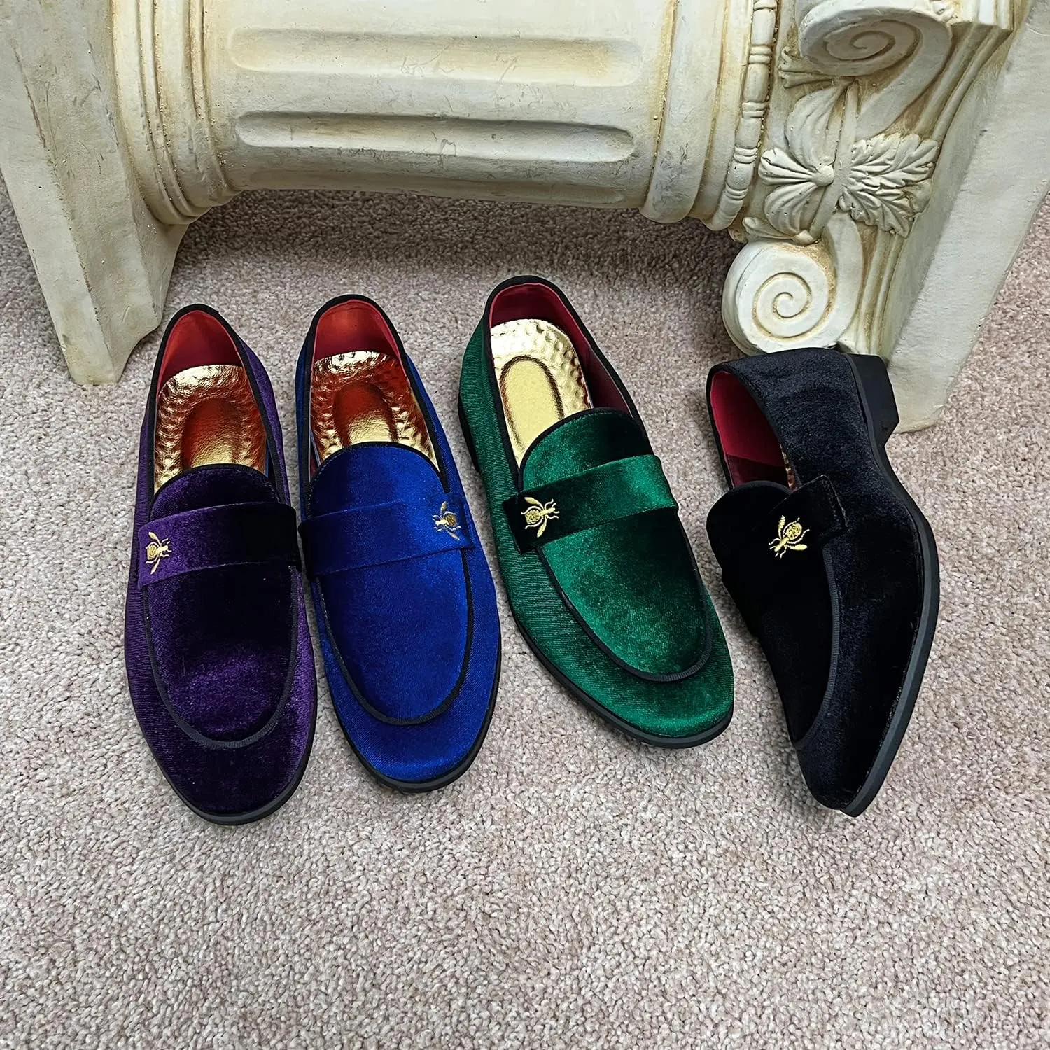 FLQL Men's Luxury Penny Loafer Slip-On Velvet Shoes Party Dancing Shoes Suede Wedding Shoes Plus Size 7-13