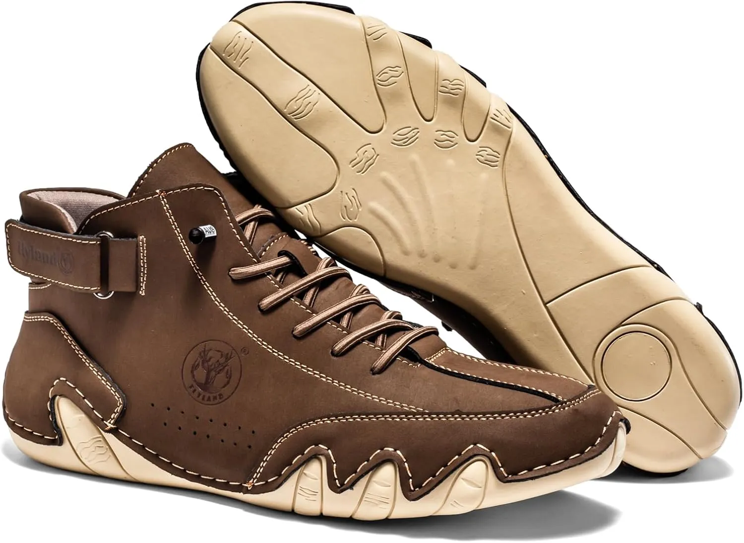 FLYLAND Men's Casual Leather Fashion Sneakers Ankle Chukka Boots Slip On Lightweight Loafers Walking Driving Shoes
